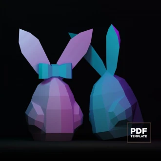 Easter Rabbit Papercraft Low Poly Decoration, PDF Template, DIY Paper 3D CumulusCraft