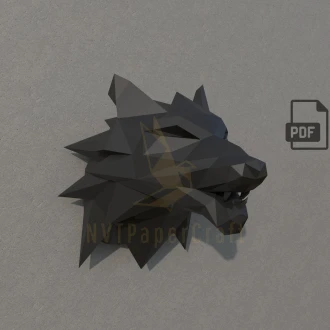 Papercraft Wolf Head, Paper Craft Wolf Head Model, Wolf Head PDF template, 3D Wolf Head sculpture, Low poly pattern Wolf Head
