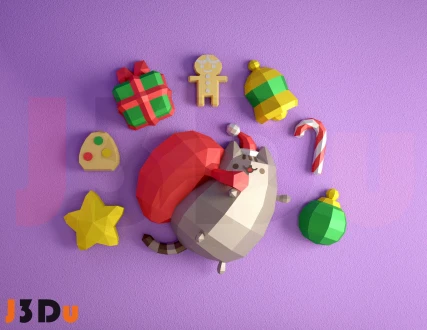 Christmas Cat (Pusheen Navidad) Papercraft PDF, Template For office, Room, Decor, DIY gift for friends, family, Low poly Paper, Paper Craft 3D kit by J3Du