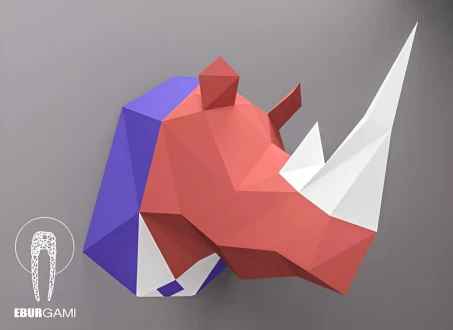 Rhino Head, Animal Head, Rhinoceros Head, Rhino mask, papercraft, DIY, low poly, trophy, papermodel, wall decoration, Eburgami, Lowpoly Mask