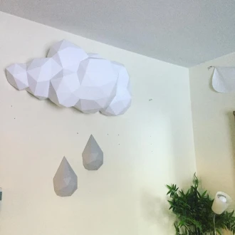 Cloud and Raindrop on Wall papercraft. You get PDF digital file templates and instructions for these DIY modern paper sculpture.