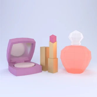 Low Poly Beauty Set Papercraft Template | DIY 3D Makeup and Perfume Sculpture | Vanity Table Decor & Fashion Gift