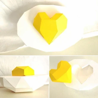 Egg With Heart Yolk papercraft. You get PDF digital file templates and instructions for these DIY modern paper sculpture.