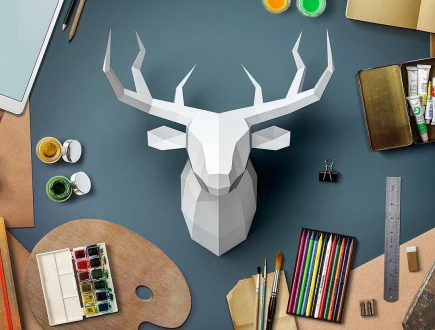 Low Poly Geometric Deer Head Papercraft Template | DIY 3D Minimalist Stag Wall Sculpture | Modern Cabin Decor