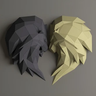 Two Lions On The Wall In The Shape Of A Heart Papercraft Low Poly Decoration, PDF Template, DIY Paper 3D CumulusCraft
