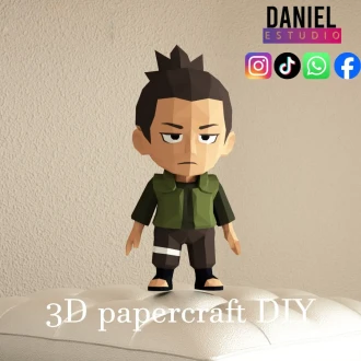 Nara Shikamaru Chibi, Anime Template, DIY 3d Model, FanArt, Paper Sculpture, Low Poly, Pepakura, Craft, Manualidad, Paper Art