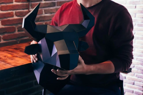 Low Poly Bull Head Papercraft Template | DIY 3D Geometric Ox Wall Sculpture | Finance & Strength Decor
