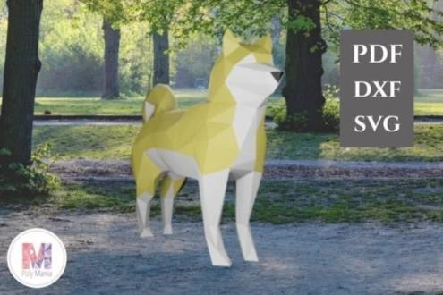 Akita Papercraft Template: Low Poly 3D Dog Sculpture (Digital Download SVG PDF DXF)