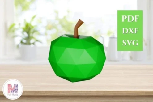 3D Apple Papercraft Template: Low Poly DIY Fruit Sculpture (Digital Download) SVG Pdf DXF