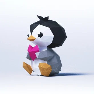 DIY 3d Baby Penguin with Heart PDF Templates Low Poly SweetHeartyThings