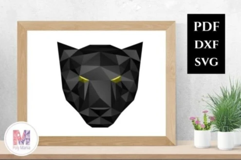 Black Panther Mosaic Frame Papercraft: Low Poly Tribal Art (SVG, PDF, DXF Digital Download)