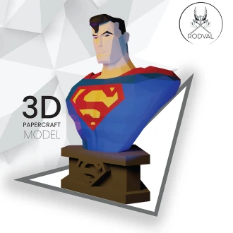 BUST SUPERMAN CLASSIC 90´S, Papercraft, Template, DIY, Paper, Low Poly, Super Hero, 3D Model, Pdf Low Poply