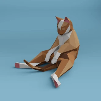 DIY Sitting Cat Papercraft Template Low Poly 3D Animal Model Instant Download PDF Paper Sculpture Relaxing Home Decor