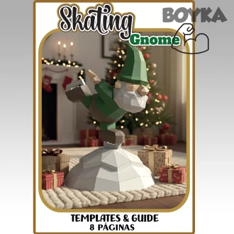 Skating Gnome Low Poly Papercraft Templates Gift DIY Decoration BOYKA