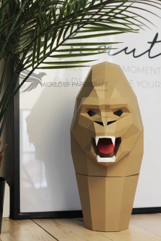 Gorilla Winebox Low Poly Papercraft, Paper Sculpture, Low Poly PDF Template, DIY Decor & Gift