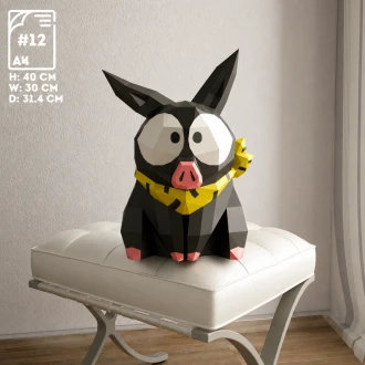 P-chan Ryoga Hibiki Cerdito Negro Papercraft PDF Template For office, Black Pig Cute Art Room, Decor, DIY gift for friends, family, Low poly Paper, Paper Craft 3D kit by SoPhiaPrintD