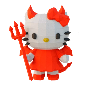 Hello Kitty Devil Costume Holding a Trident Low Poly Papercraft