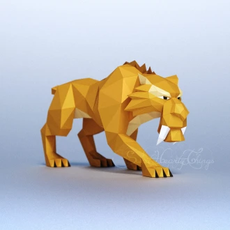 DIY 3d papercraft Ice Age Sabretooth Tiger Diego PDF Templates Low Poly SweetHeartyThings