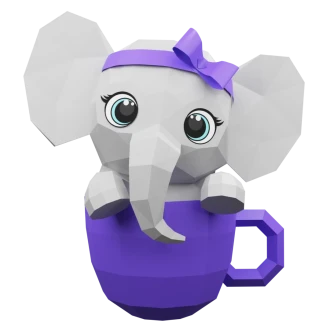 Cute elephant in cup 3d paper craft PDF, low poly paper craft DIY origami decoration pepakura