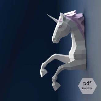 DIY 3D Galloping Unicorn Papercraft Template - Printable Birthday Gift, 3D Puzzle Wall Decor for Craft Room, Home office and Kids Bedroom