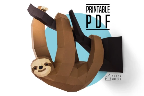 Sloth Papercraft, Paper Sloth, DIY, Paper Animal, Home Decor, Handmade gift, papertoy, printable template PDF, Decoration, 3D Model, Cute