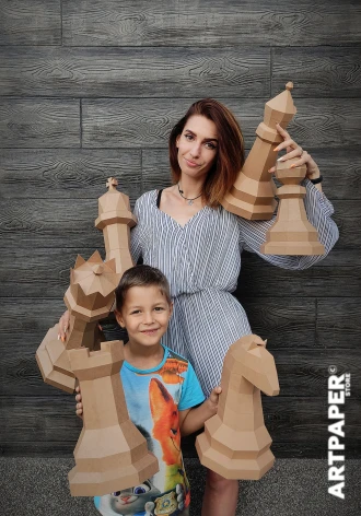 3D Papercraft Chess Pieces: Pawn, Knight, Rook (DIY Pepakura Template)