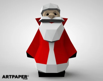 3D Santa Claus Paper Sculpture: Low Poly DIY Pepakura
