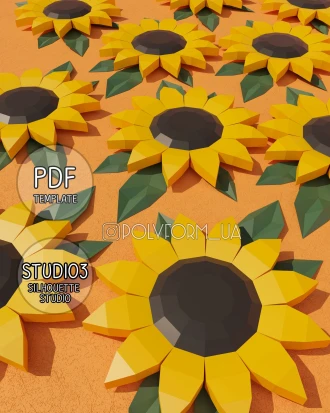 Sunflower, Flower, Stand with Ukraine Low Poly Plant Papercraft PDF template