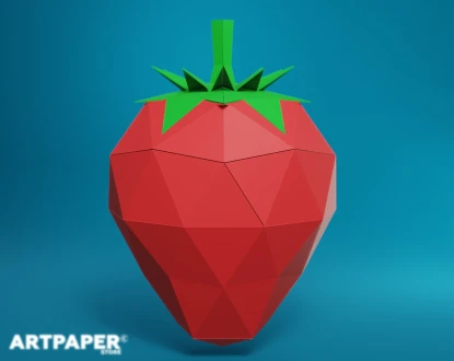 3D Papercraft Strawberry Template: Low Poly Paper Sculpture