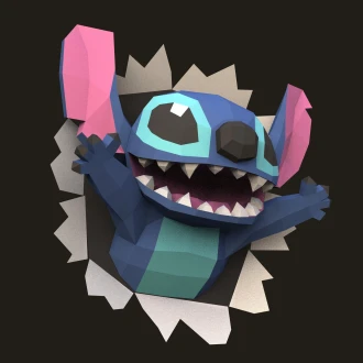 Stitch Wall Papercraft – SVG PDF DIY 3D Paper Model Template – Low Poly Pepakura Decoration for Cricut & Hand Cut