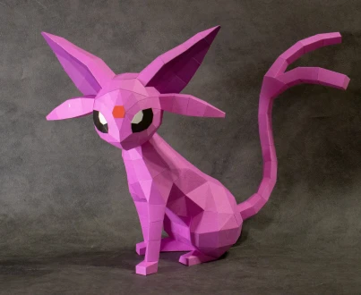 Pokemon Espeon Eevee Evolution 3D Papercraft PDF Templates For Cricut Projects, DIY Pokemon Low Poly, 3D Sculpted