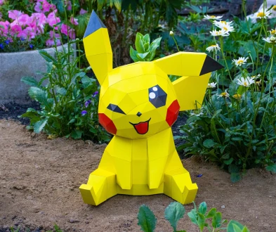 Low Poly Pikachu Sit 3D Papercraft PDF, SVG Template to Create 3D Pikachu, 3D Pokemon for Kids Room Decor, DIY Gifts for Kids