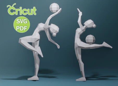 Papercraft Two Girl Gymnast, SVG, PDF, Low Poly Papercraft Woman, Paper Girl, Dancer, Doll, Papercraft Model, Digital 3d, Cricut Machine