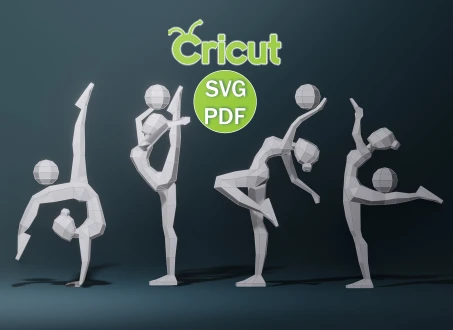 Papercraft (4) Girl Gymnast, SVG, PDF, Low Poly Papercraft Woman, Paper Girl, Dancer, Doll, Papercraft Model, Digital 3d, Cricut Machine