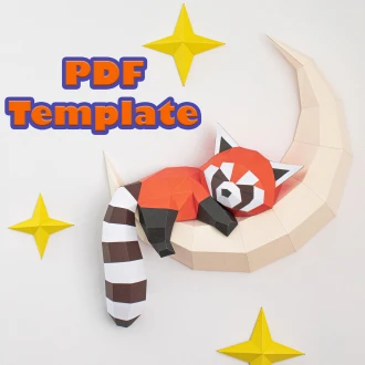 Red Panda On The Moon PDF Template Pepakura Papercraft Origami