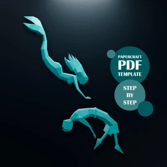 Mermaid Saves Man Papercraft Wall Sculpture , Papercraft woman , Papercraft pdf, Paper sculpture, Mermaid papercraft,Wall sculpture