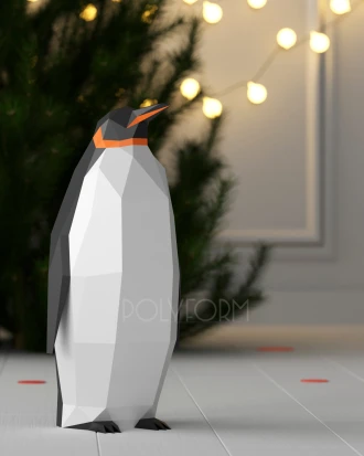 Penguin Low Poly Papercraft Christmas PDF template 3d Model New Year Sculpture