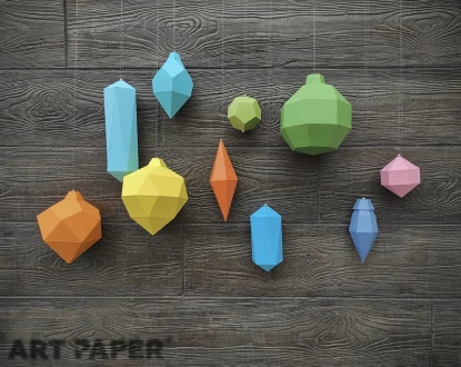 Papercraft Christmas Balls & Stars: Low Poly DIY Template (PDF)