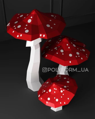 Mushrooms Fly agaric Low Poly Halloween Papercraft Svg PDF template