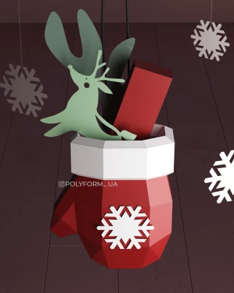 Low Poly Christmas Mitten Papercraft: Sculpture PDF Template SVG