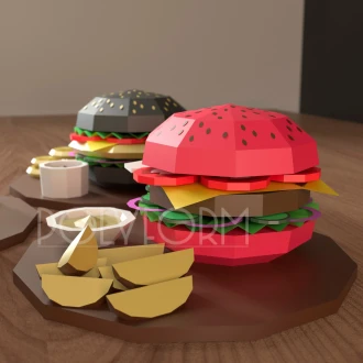 Burger Paper food Low Poly Papercraft PDF template