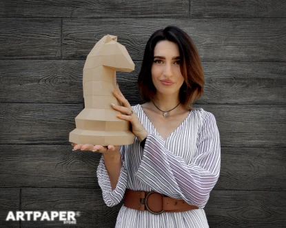 3D Papercraft Chess Knight Template: DIY Low Poly Sculpture (PDF Pattern)