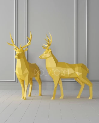 Deer Low Poly Christmas Papercraft new Year Decor PDF template 3d Model Sculpture