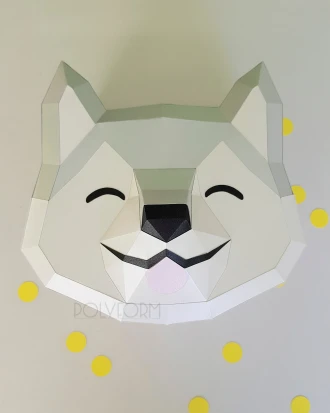 Gift box HUSKY Low Poly Dog Papercraft PDF template