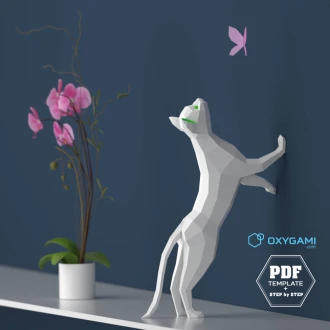 Cat Papercraft, 3D PDF Template, Papercraft Animals, Low Poly DIY, DIY Paper 3D Art, Diy Paper Statue, Papercrafting, Perfect on a desk