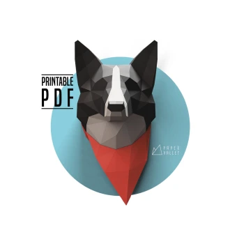 Border Collie Trophy Head Papercraft, DIY Home Decor, paper animal sculpture, Handmade gift, Printable template PDF, 3D Decoration,dog lover
