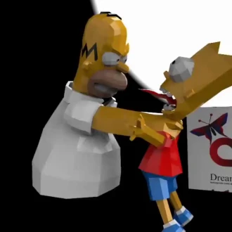 Simpsons Homer strangles Bart Papercraft , PDF Template, DIY 3d Model, FanArt, Paper Sculpture, Low Poly, Pepakura, Craft, Manualidad, Arte de Papel
