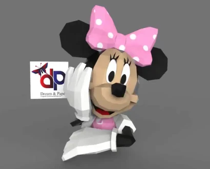 Minnie Mouse half-body wall hanging Papercraft , PDF Template, DIY 3d Model, FanArt, Paper Sculpture, Low Poly, Pepakura, Craft, Manualidad, Arte de Papel