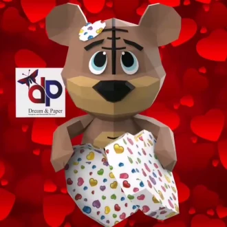 Valentine's Day Bear Wall Papercraft , PDF Template, DIY 3d Model, FanArt, Paper Sculpture, Low Poly, Pepakura, Craft, Manualidad, Arte de Papel