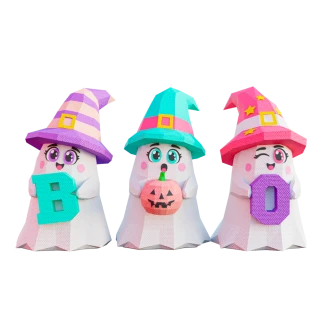 Ghosts, Fantasmas BOO, Halloween Low Poly Papercraft